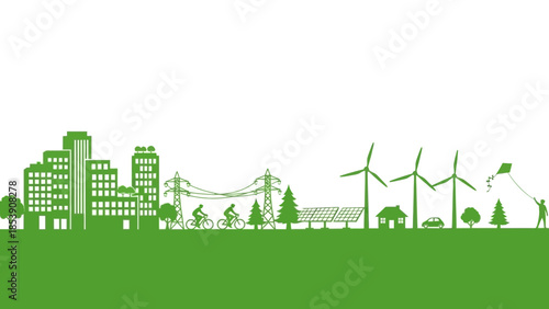 Green energy and sustainable city concept silhouette illustration scenery