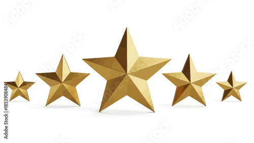 Golden five star rating on white background showcasing excellent performance