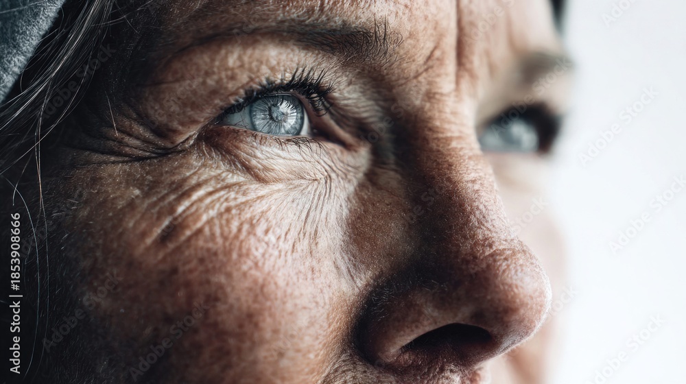 Fototapeta premium Close-up of an older woman's eye, showing wrinkles and skin texture