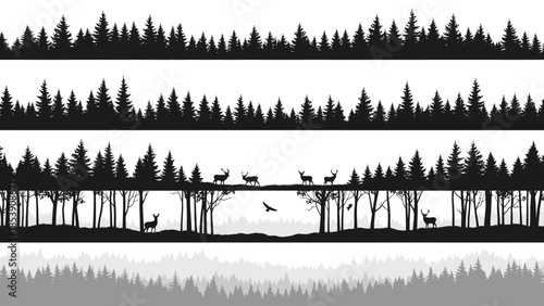 Silhouette of forests with diverse trees, offering a scenic and calming portrayal