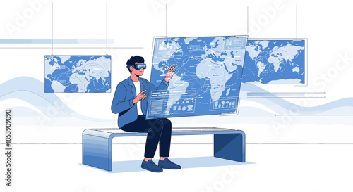 Immersive data visualization: Man interacts with virtual world maps using augmented reality