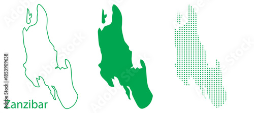 Zanzibar Map Vector Set, Tanzania Archipelago Outline Silhouette Dotted Green Shapes, Zanzibar Country Infographic Template, Editable EPS Zanzibar Geography