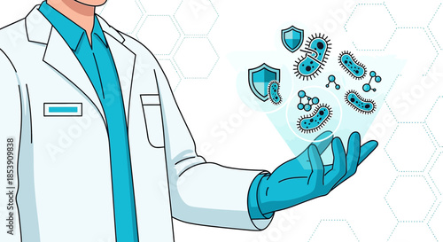 Medical professional confronting viral and bacterial threats with cutting-edge protection measures