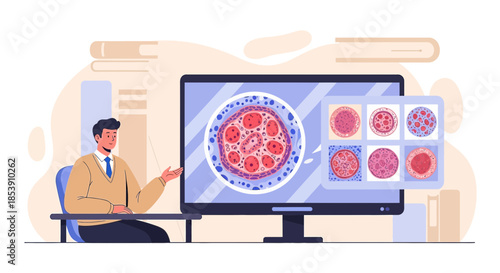 Presentation of cellular structures by a scientist in a virtual lab or scientific conference