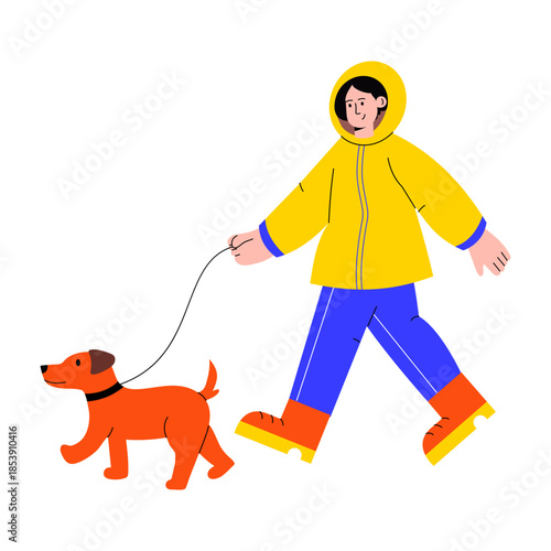 A flat style illustration showing dog walk