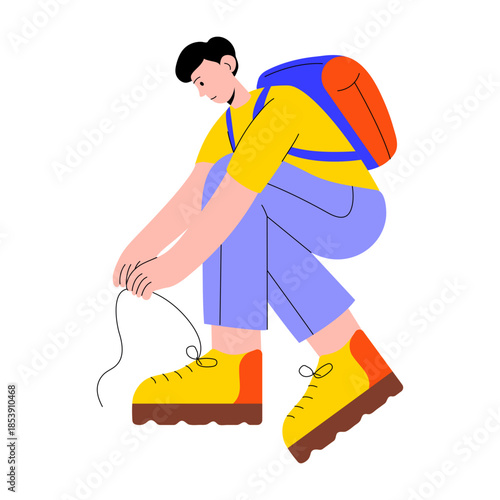 A flat style illustration of a person tying laces