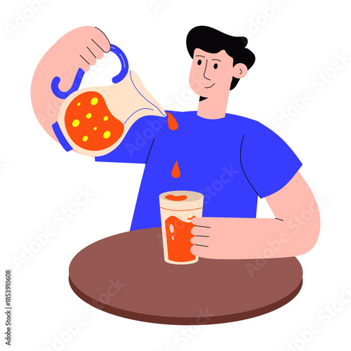 A flat style illustration showing a person drinking lemonade
