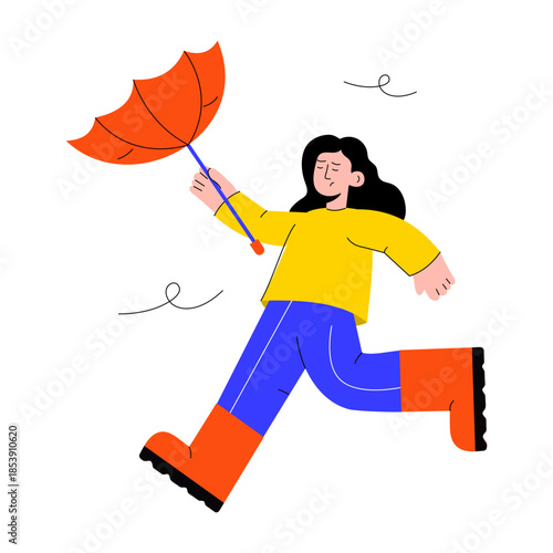 A flat style illustration showing a person enjoying high wind