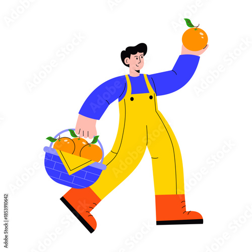 A flat style illustration showing a person picking fruit