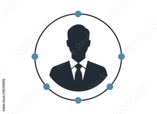 Professional Business Leader Icon with Circular Connection Network – Minimalist Corporate Management and Digital Human Resources Graphic