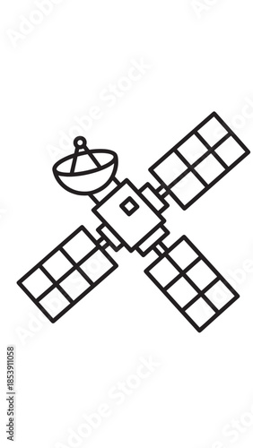 Satellite with solar panels and dish antenna in space, a technology illustration.