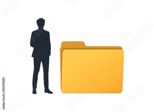 Corporate Data Management Silhouette with Large Folder Icon – Minimalist Business Organization and Information Storage Concept for 2025 Professional Use