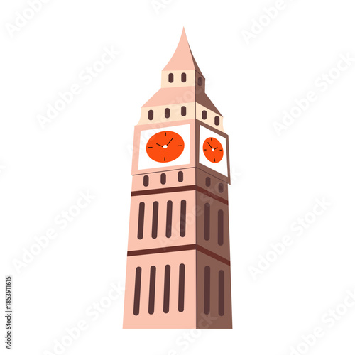 A flat style illustration showing a big ben