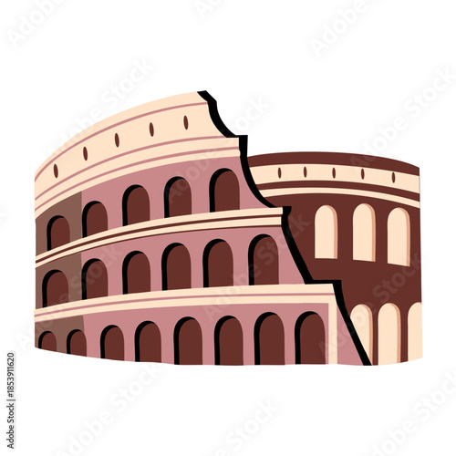 A flat style illustration showing the colosseum building