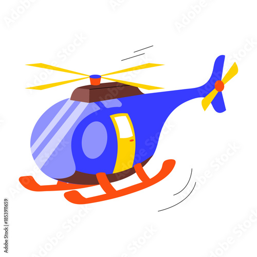 A flat style illustration showing a helicopter