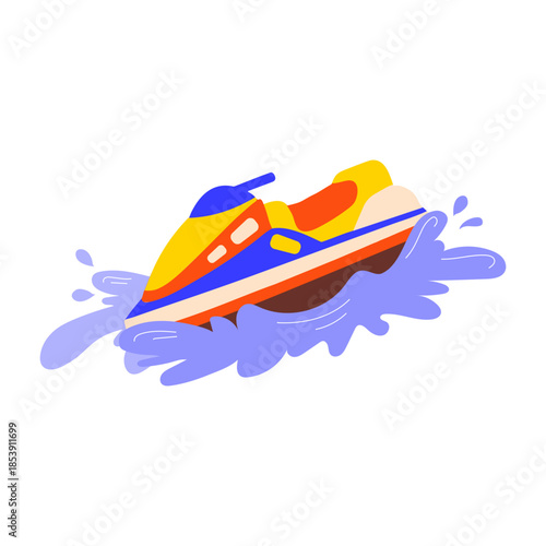 A flat style illustration showing a jetski