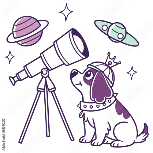 SVG art: A Bashful American Water Spaniel in a Galaxy Dreams vibe with with a tiny crown, tinted with Starlight Mix tones