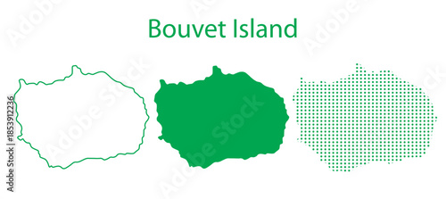 Bouvet Island Map Vector Set, Subantarctic Norwegian Territory Outline Silhouette Dotted Green Shapes, Bouvet Island Country Infographic Template, Editable EPS Bouvet Island Geography