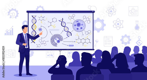 Engaging science presentation with instructor explaining complex concepts to an audience