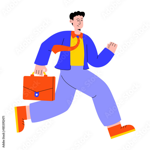 A flat style illustration showing a late person running