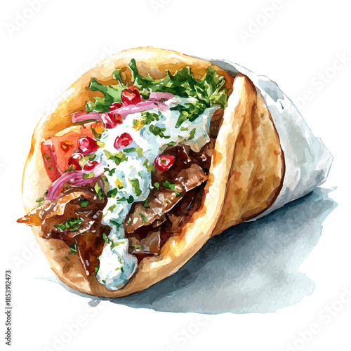 Gyro, watercolor painting, vector illustration, isolated on a white background.