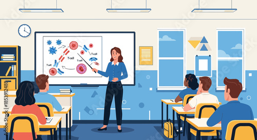 Enlightening immunology lesson with dedicated educator guiding students in the classroom setting