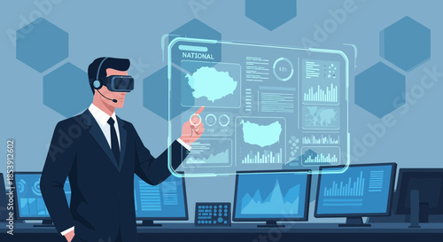 Executive integrating immersive virtual reality for national data analytics and strategy