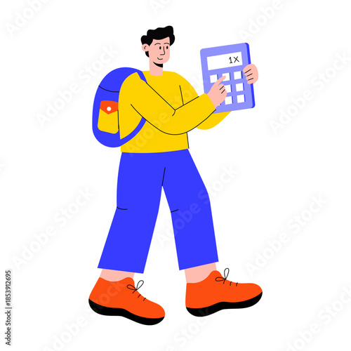 A flat style illustration showing a person holding calculator