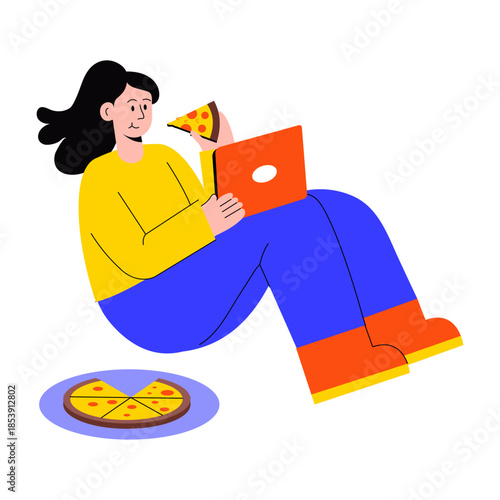 A flat style illustration showing a person taking online lecture