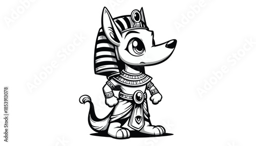 Vector illustration of cartoon Anubis black and white drawing For children to learn to color according to the picture.