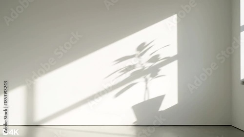 Wallpaper Mural Sunlight casting plant shadow on a white wall in an empty room. Torontodigital.ca