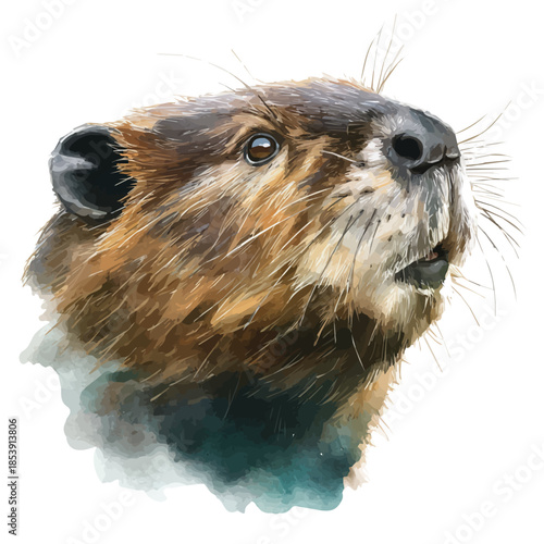 Beaver Head, watercolor illustration, vector style, isolated on a white background.