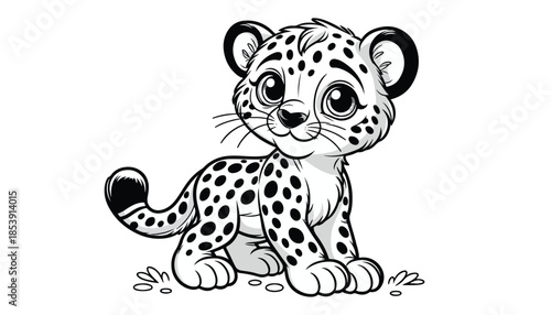 Vector illustration of cartoon leopard black and white drawing For children to learn to color according to the picture.