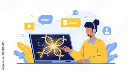 Genetic Consultation Online: Expert Telemedicine Explaining DNA Structure on a Laptop