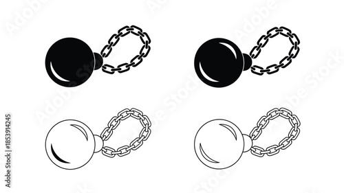 Black and white illustration of two sets of connected ball and chain restraints