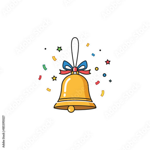 Celebratory golden bell with confetti