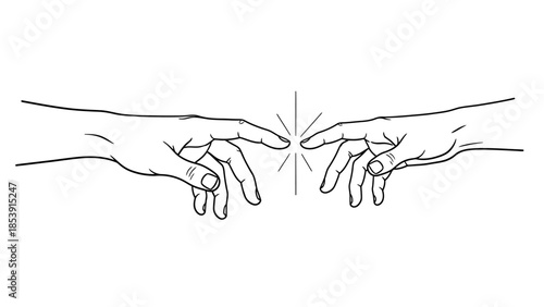 Two human hands with index fingers reaching towards each other, creating a symbolic spark of connection.