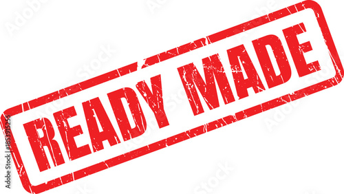 Ready made red grunge text appearing on a distressed rubber stamp over a clean white surface