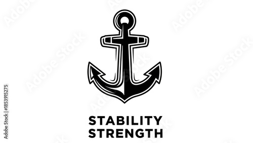 A bold black and white illustration of a classic anchor symbolizing stability and strength.