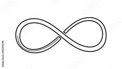 A minimalist black outline illustration depicting the mathematical infinity symbol, representing endlessness and eternity.