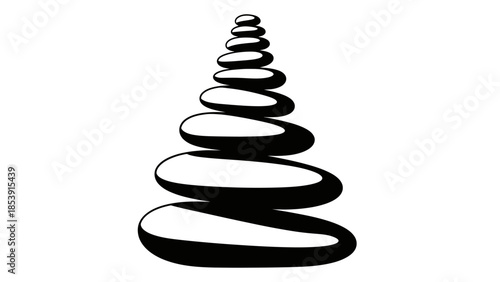 Graphic illustration of a perfectly balanced stack of smooth, oval stones, decreasing in size from bottom to top, symbolizing harmony and stability.