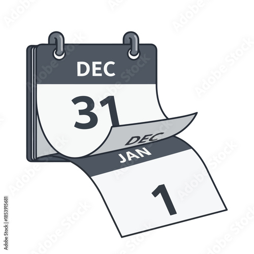 Calendar turning from december to january