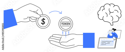Cryptocurrency transaction concept. Digital tokens modern finance and blockchain technology. Cryptocurrency transforms financial interactions. For fintech, trading, blockchain, AI, innovation
