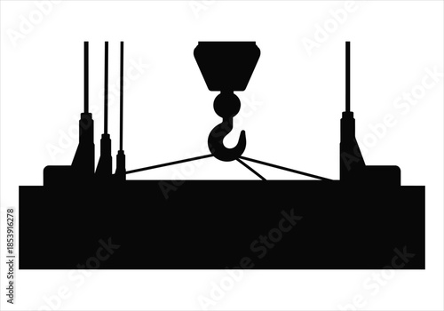 Silhouette of a Crane Hook Lifting a Heavy Rectangular Object on White Background vector illustration