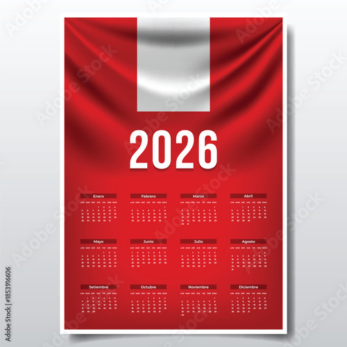 2026 Printable Calendar Design with Peru Flag Theme, Patriotic  Peru Yearly Planner Template