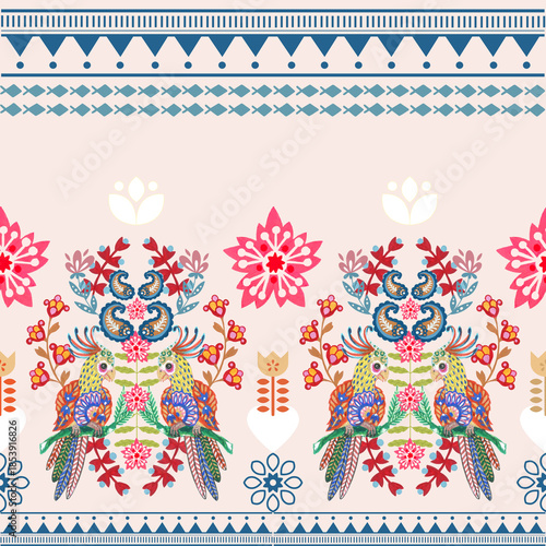 The beautiful of flower with animal folklore ornament arrangement blooming foliage leaves watercolor