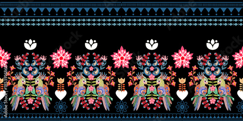 The beautiful of flower with animal folklore ornament arrangement blooming foliage leaves watercolor