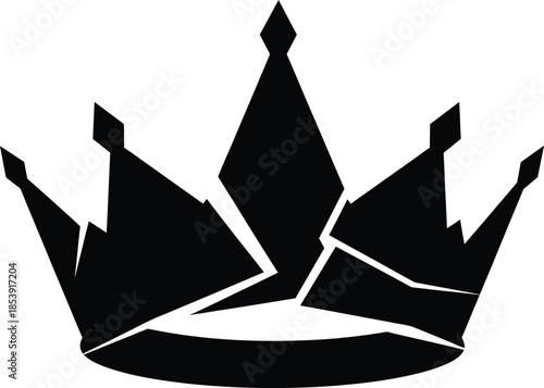 Shattered crown graphic silhouette. Broken royal king queen power symbol. Abstract modern geometric black. Vector illustration