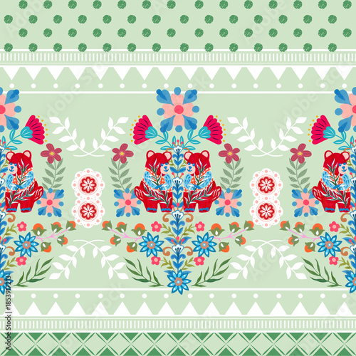 The beautiful of flower with animal folklore ornament arrangement blooming foliage leaves watercolor