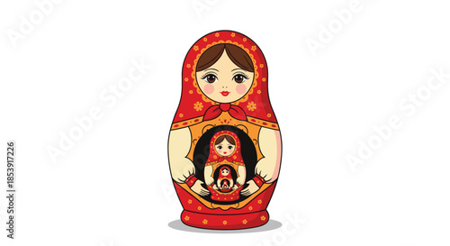 Classic russian matryoshka doll set with three nested layers featuring a traditional red scarf and colorful floral decorations.